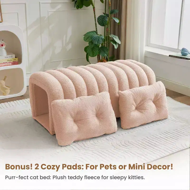 Hyleory Reposapiés Fácil de Conectar, Apto para Mascotas - Banco de Cama 2 en 1 y Túnel de Juego con 2 Almohadillas Extraíbles