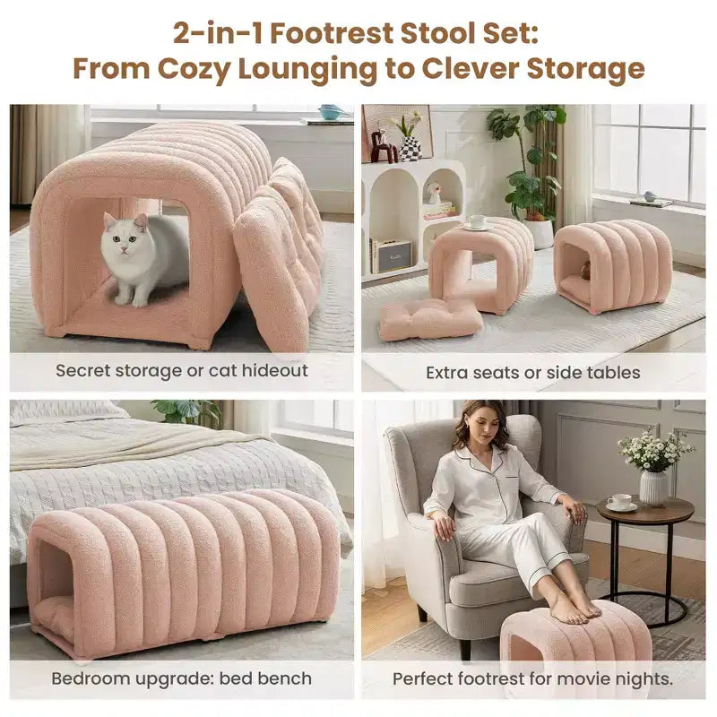 Hyleory Reposapiés Fácil de Conectar, Apto para Mascotas - Banco de Cama 2 en 1 y Túnel de Juego con 2 Almohadillas Extraíbles