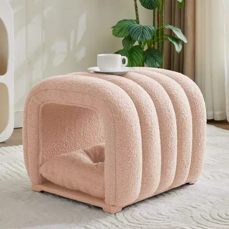 Hyleory Reposapiés Fácil de Conectar, Apto para Mascotas - Banco de Cama 2 en 1 y Túnel de Juego con 2 Almohadillas Extraíbles