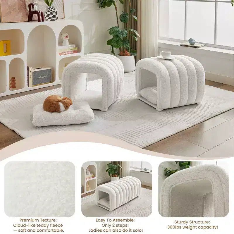 Hyleory Reposapiés Fácil de Conectar, Apto para Mascotas - Banco de Cama 2 en 1 y Túnel de Juego con 2 Almohadillas Extraíbles
