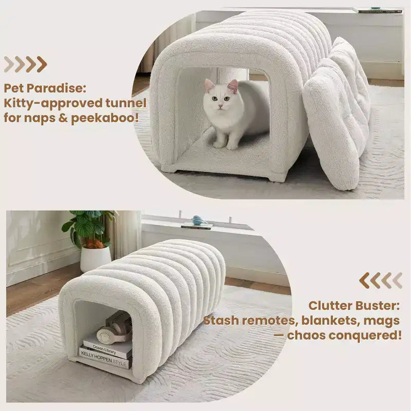 Hyleory Reposapiés Fácil de Conectar, Apto para Mascotas - Banco de Cama 2 en 1 y Túnel de Juego con 2 Almohadillas Extraíbles