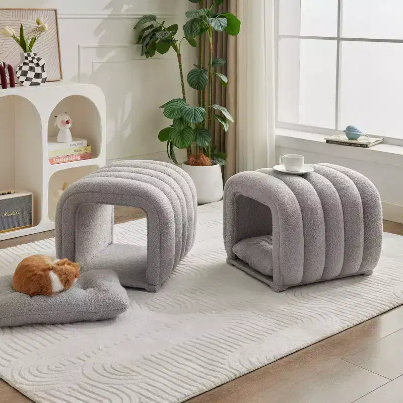 Hyleory Reposapiés Fácil de Conectar, Apto para Mascotas - Banco de Cama 2 en 1 y Túnel de Juego con 2 Almohadillas Extraíbles
