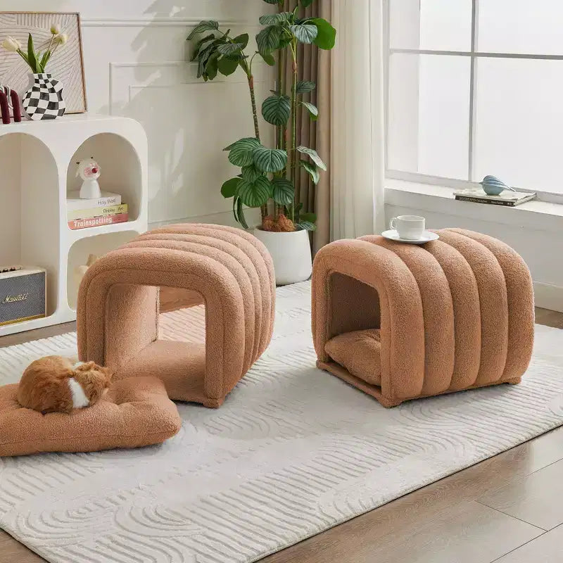 Hyleory Reposapiés Fácil de Conectar, Apto para Mascotas - Banco de Cama 2 en 1 y Túnel de Juego con 2 Almohadillas Extraíbles