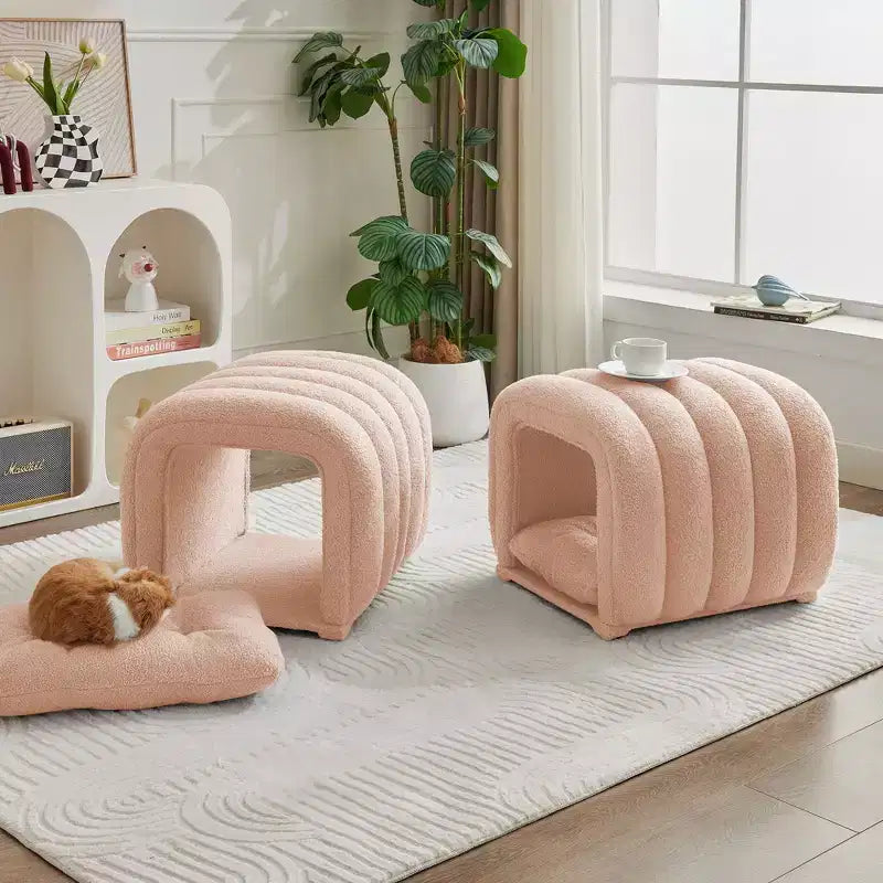 Hyleory Reposapiés Fácil de Conectar, Apto para Mascotas - Banco de Cama 2 en 1 y Túnel de Juego con 2 Almohadillas Extraíbles