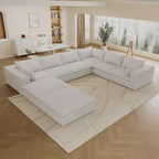 157.6 Tela de pana blanca Sofá en forma de U de combinación DIY en forma de nube Sofá de asiento profundo con 2 otomanas Diseño de doble capa Cojín extraíble Sin montaje