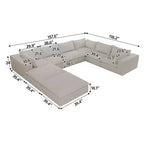 157.6 Tela de pana blanca Sofá en forma de U de combinación DIY en forma de nube Sofá de asiento profundo con 2 otomanas Diseño de doble capa Cojín extraíble Sin montaje