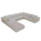 157.6 Tela de pana blanca Sofá en forma de U de combinación DIY en forma de nube Sofá de asiento profundo con 2 otomanas Diseño de doble capa Cojín extraíble Sin montaje