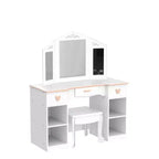 GustoWave Tocador para Niñas con Espejo y Cajón - Juego de Tocador y Silla para Niñas con Juego de Maquillaje de Madera, Perfecto para Niñas de 3 a 9 años, Blanco