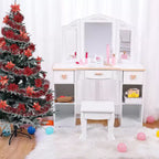 GustoWave Tocador para Niñas con Espejo y Cajón - Juego de Tocador y Silla para Niñas con Juego de Maquillaje de Madera, Perfecto para Niñas de 3 a 9 años, Blanco