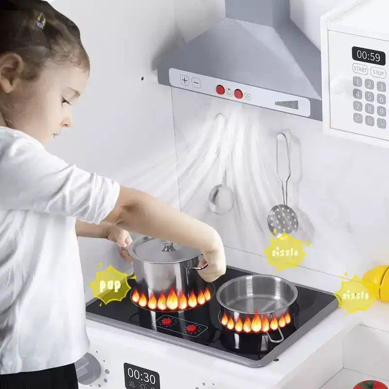 Juego de cocina para niños, juego de simulación de chef de madera con 20 accesorios de cocina, juego de simulación de utensilios de cocina de madera