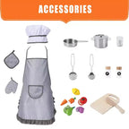 Juego de cocina para niños, juego de simulación de chef de madera con 20 accesorios de cocina, juego de simulación de utensilios de cocina de madera