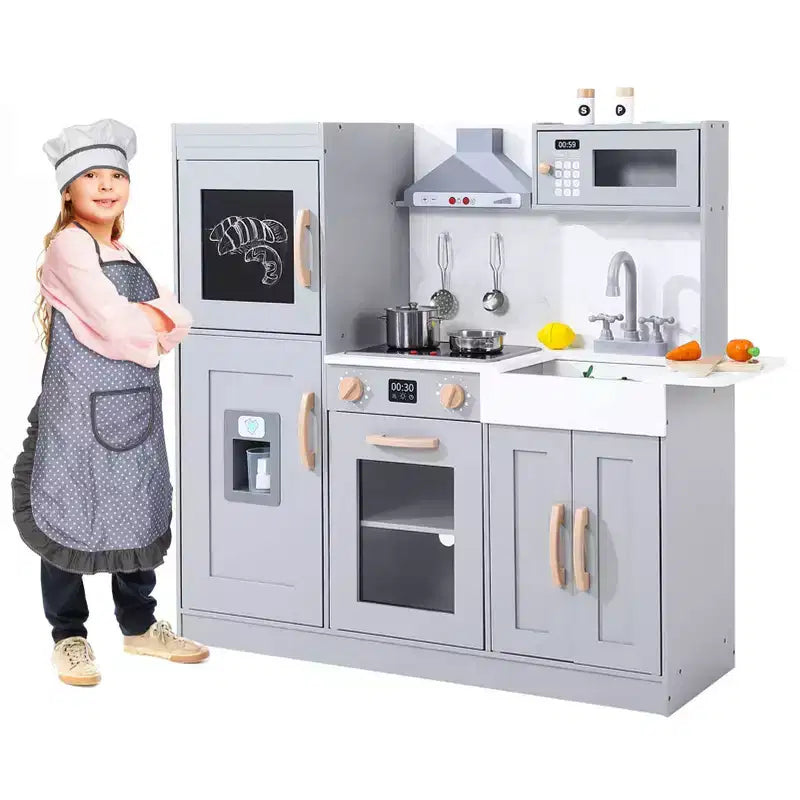 Kids Kitchen Playset, Wooden Chef Pretend Play Set with 20 PCS Cookware Accessories, Wooden Cookware Pretend