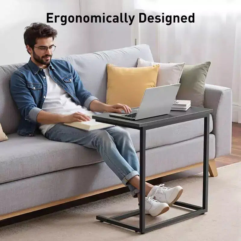 Marsail - Mesa auxiliar en forma de C, 27 pulgadas de alto, bandeja para café, sofá, mesa para laptop, soporte para aperitivos con marco de metal