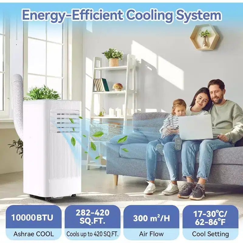 Acekool 10,000 BTU Portable Air Conditioner & Heater, 3-in-1 AC, Heat Pump, Fan, Dehumidifier, Remote, 24H Timer, Cools 450 Sq Ft, Window Kit