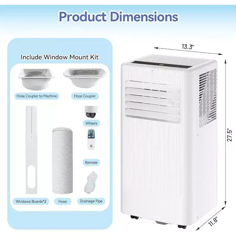 Acekool 10,000 BTU Portable Air Conditioner & Heater, 3-in-1 AC, Heat Pump, Fan, Dehumidifier, Remote, 24H Timer, Cools 450 Sq Ft, Window Kit