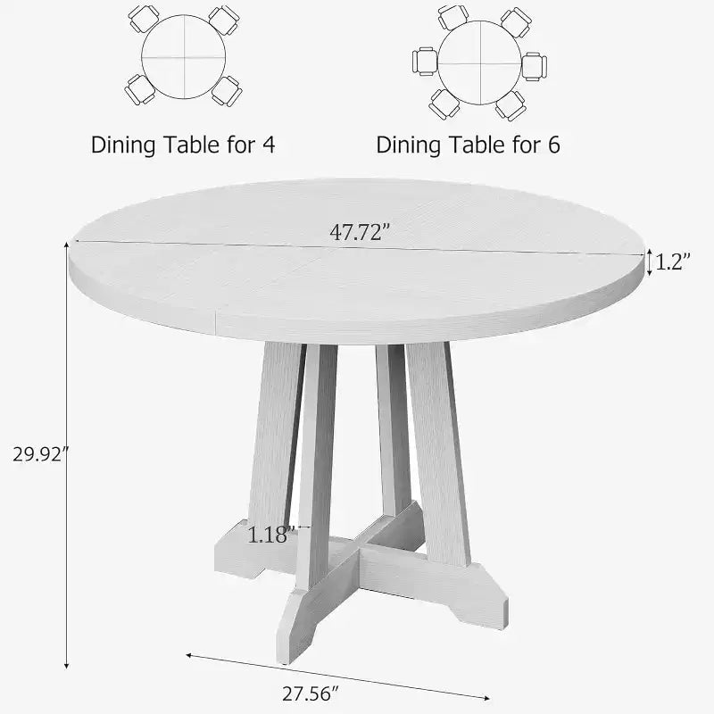 Mesa de comedor redonda Acekool de 47 pulgadas, para 4 personas, tapa de madera con base de pedestal cruzada, mesa de cocina y comedor que ahorra espacio, estilo rústico