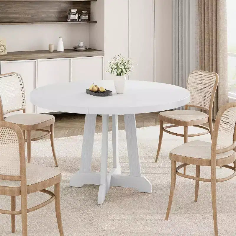 Mesa de comedor redonda Acekool de 47 pulgadas, para 4 personas, tapa de madera con base de pedestal cruzada, mesa de cocina y comedor que ahorra espacio, estilo rústico
