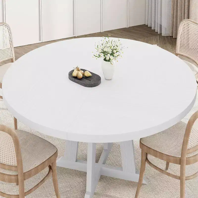 Mesa de comedor redonda Acekool de 47 pulgadas, para 4 personas, tapa de madera con base de pedestal cruzada, mesa de cocina y comedor que ahorra espacio, estilo rústico