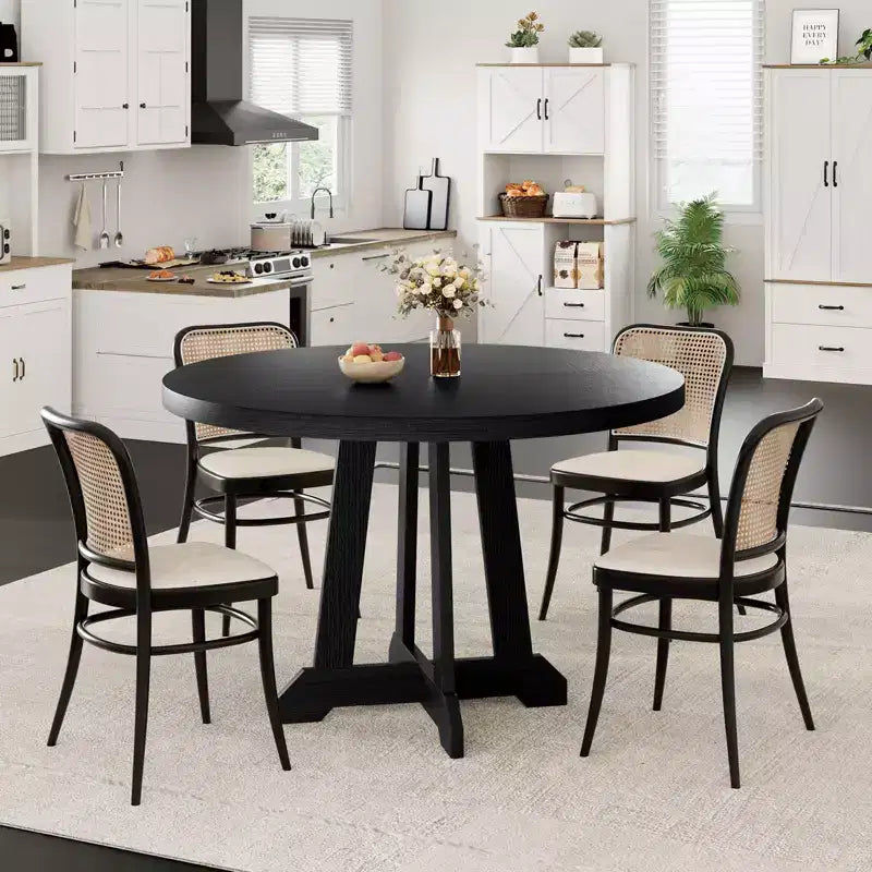 Mesa de comedor redonda Acekool de 47 pulgadas, para 4 personas, tapa de madera con base de pedestal cruzada, mesa de cocina y comedor que ahorra espacio, estilo rústico