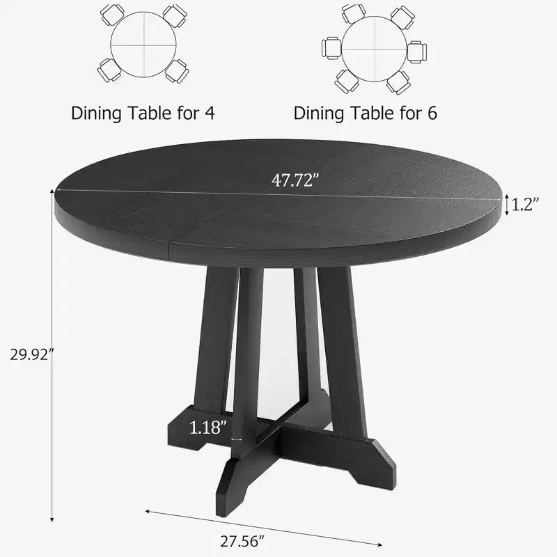 Mesa de comedor redonda Acekool de 47 pulgadas, para 4 personas, tapa de madera con base de pedestal cruzada, mesa de cocina y comedor que ahorra espacio, estilo rústico