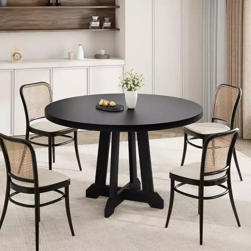 Mesa de comedor redonda Acekool de 47 pulgadas, para 4 personas, tapa de madera con base de pedestal cruzada, mesa de cocina y comedor que ahorra espacio, estilo rústico