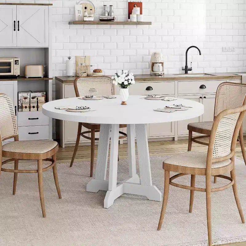 Mesa de comedor redonda Acekool de 47 pulgadas, para 4 personas, tapa de madera con base de pedestal cruzada, mesa de cocina y comedor que ahorra espacio, estilo rústico