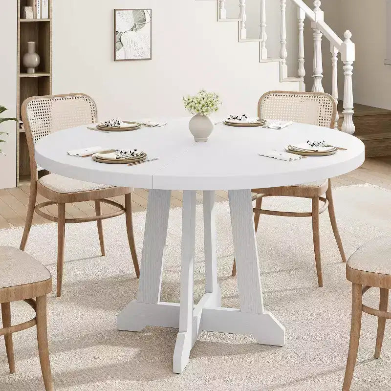 Mesa de comedor redonda Acekool de 47 pulgadas, para 4 personas, tapa de madera con base de pedestal cruzada, mesa de cocina y comedor que ahorra espacio, estilo rústico