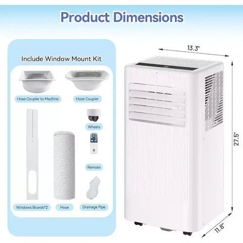Acekool 10,000 BTU Portable Air Conditioner, 3-in-1 AC, Dehumidifier, Fan, Cools 560 Sq Ft, Remote, LED Display, 24H Timer, Wheels, White