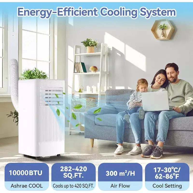 Acekool 10,000 BTU Portable Air Conditioner, 3-in-1 AC, Dehumidifier, Fan, Cools 560 Sq Ft, Remote, LED Display, 24H Timer, Wheels, White