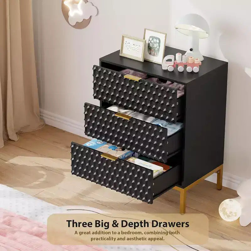 Cómoda negra para dormitorio, mesita de noche moderna de 3 cajones, mesita auxiliar de sofá para dormitorio, dormitorio, espacios pequeños