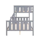 Litera doble sobre completa con escalera, estructura de madera con barandillas altas para niños, no necesita somier, resistente y ahorra espacio, gris