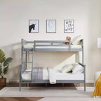 Litera doble sobre completa con escalera, estructura de madera con barandillas altas para niños, no necesita somier, resistente y ahorra espacio, gris