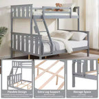 Litera doble sobre completa con escalera, estructura de madera con barandillas altas para niños, no necesita somier, resistente y ahorra espacio, gris