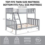 Litera doble sobre completa con escalera, estructura de madera con barandillas altas para niños, no necesita somier, resistente y ahorra espacio, gris
