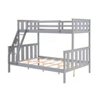 Litera doble sobre completa con escalera, estructura de madera con barandillas altas para niños, no necesita somier, resistente y ahorra espacio, gris