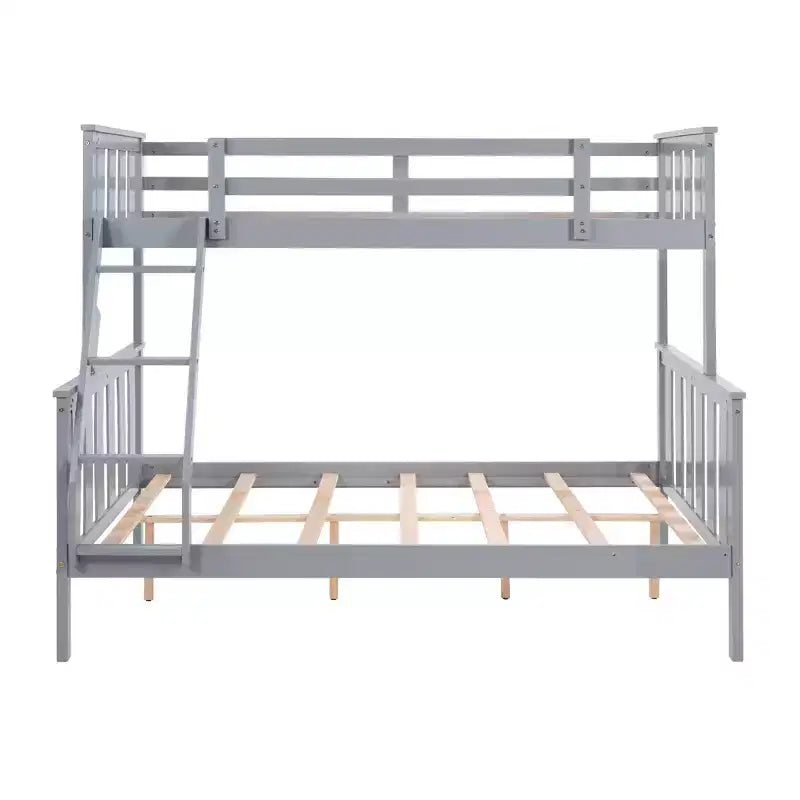 Litera doble sobre completa con escalera, estructura de madera con barandillas altas para niños, no necesita somier, resistente y ahorra espacio, gris
