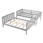 Litera doble sobre completa con escalera, estructura de madera con barandillas altas para niños, no necesita somier, resistente y ahorra espacio, gris