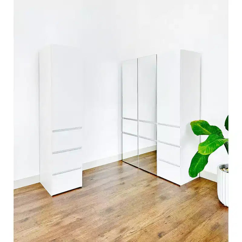 HomeStock 70.9 pulg. de alto x 17.72 pulg. de ancho, sistema de clóset de madera compuesta blanca para almacenamiento universal con contenedores de almacenamiento