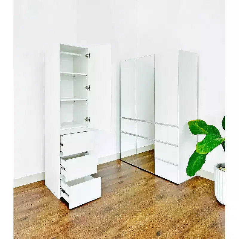 HomeStock 70.9 pulg. de alto x 17.72 pulg. de ancho, sistema de clóset de madera compuesta blanca para almacenamiento universal con contenedores de almacenamiento