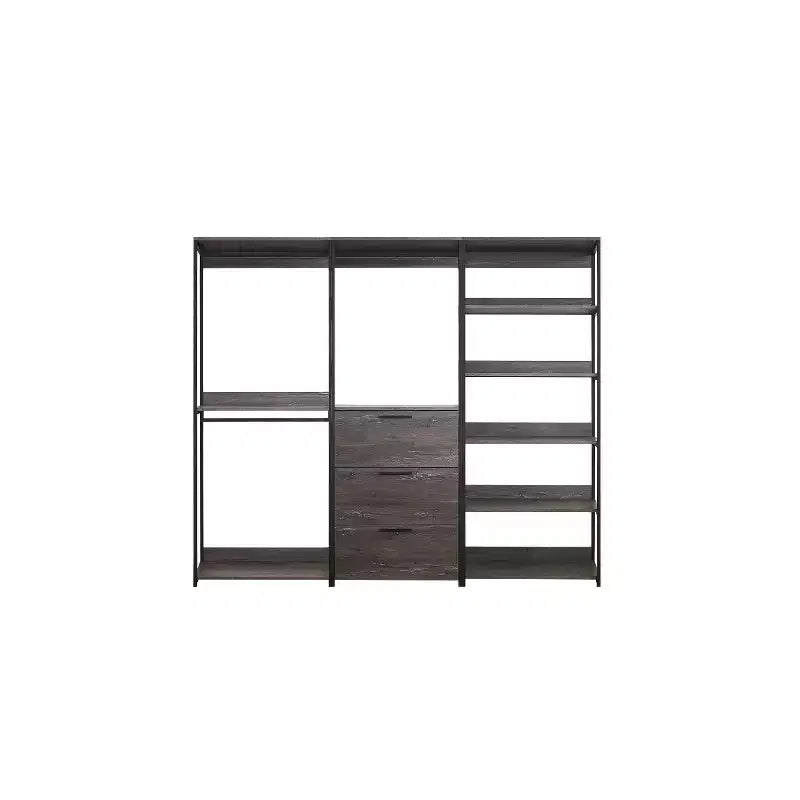 Sistema de clóset de compuesto de madera negra HomeStock de 197.3 cm de alto x 243.8 cm de ancho para almacenamiento universal con cubos de almacenamiento