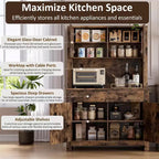Mueble de despensa de cocina independiente con cajones y alacena, estantes ajustables y soporte para microondas, unidad de almacenamiento de 63 pulgadas de alto para comedores
