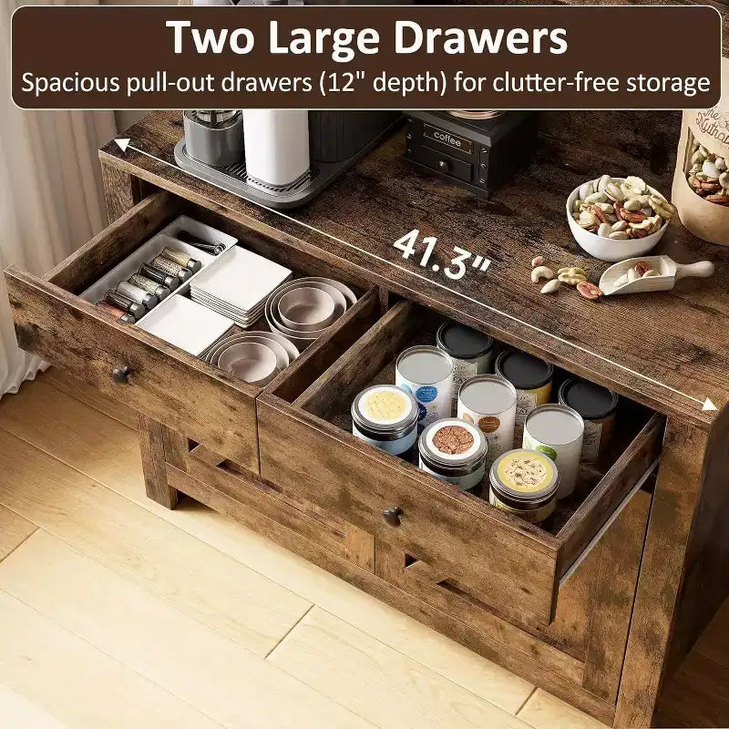 Mueble de despensa de cocina independiente con cajones y alacena, estantes ajustables y soporte para microondas, unidad de almacenamiento de 63 pulgadas de alto para comedores