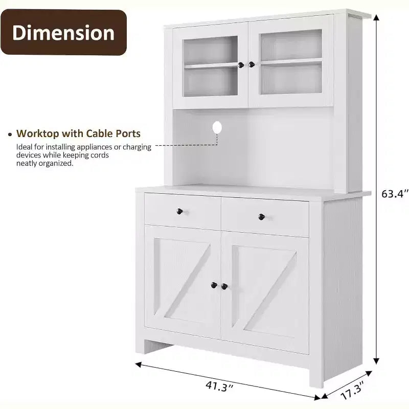 Mueble de despensa de cocina independiente con cajones y alacena, estantes ajustables y soporte para microondas, unidad de almacenamiento de 63 pulgadas de alto para comedores