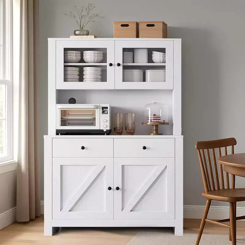Mueble de despensa de cocina independiente con cajones y alacena, estantes ajustables y soporte para microondas, unidad de almacenamiento de 63 pulgadas de alto para comedores
