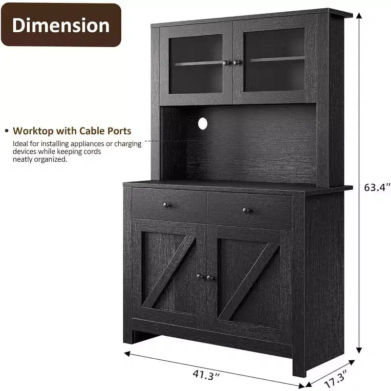 Mueble de despensa de cocina independiente con cajones y alacena, estantes ajustables y soporte para microondas, unidad de almacenamiento de 63 pulgadas de alto para comedores