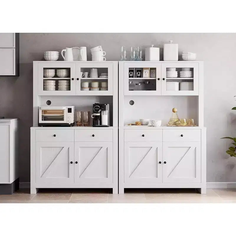 Mueble de despensa de cocina independiente con cajones y alacena, estantes ajustables y soporte para microondas, unidad de almacenamiento de 63 pulgadas de alto para comedores