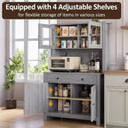 Mueble de despensa de cocina independiente con cajones y alacena, estantes ajustables y soporte para microondas, unidad de almacenamiento de 63 pulgadas de alto para comedores