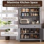 Mueble de despensa de cocina independiente con cajones y alacena, estantes ajustables y soporte para microondas, unidad de almacenamiento de 63 pulgadas de alto para comedores