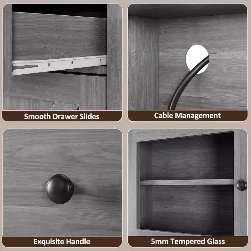 Mueble de despensa de cocina independiente con cajones y alacena, estantes ajustables y soporte para microondas, unidad de almacenamiento de 63 pulgadas de alto para comedores
