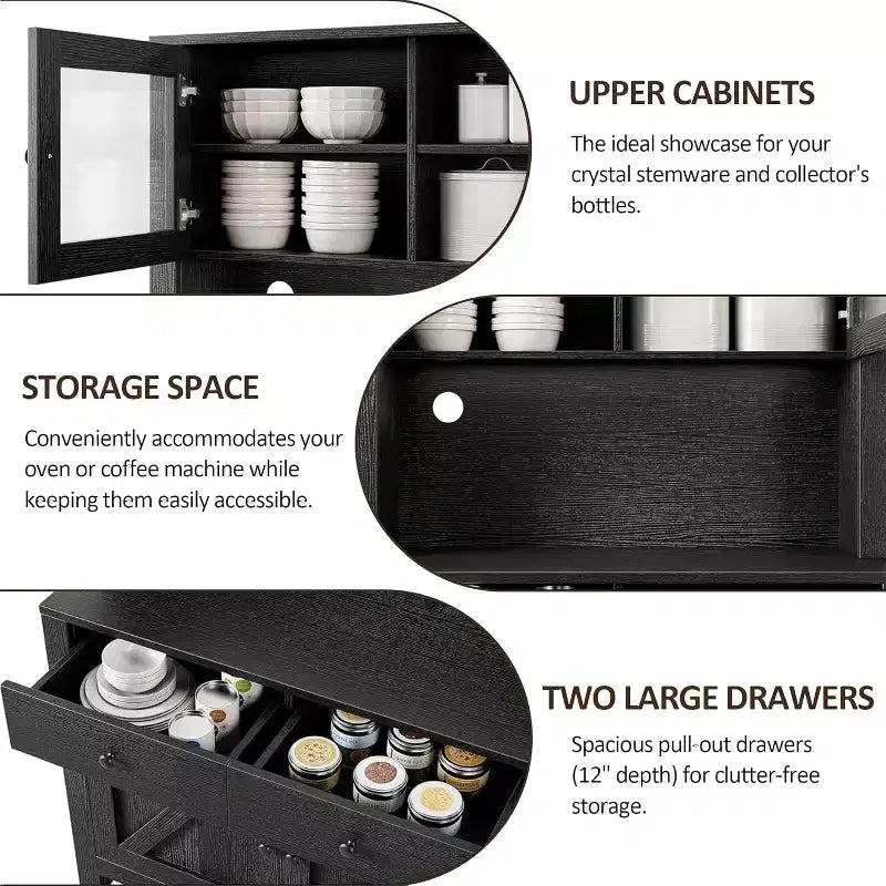 Mueble de despensa de cocina independiente con cajones y alacena, estantes ajustables y soporte para microondas, unidad de almacenamiento de 63 pulgadas de alto para comedores